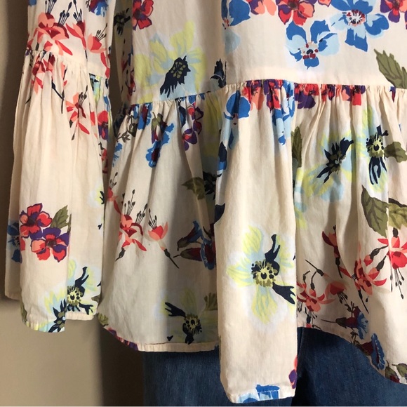 Women’s Jane and Delancey Floral Print V Neck Ruffle Hem Long Sleeve Top Size S - Picture 5 of 6